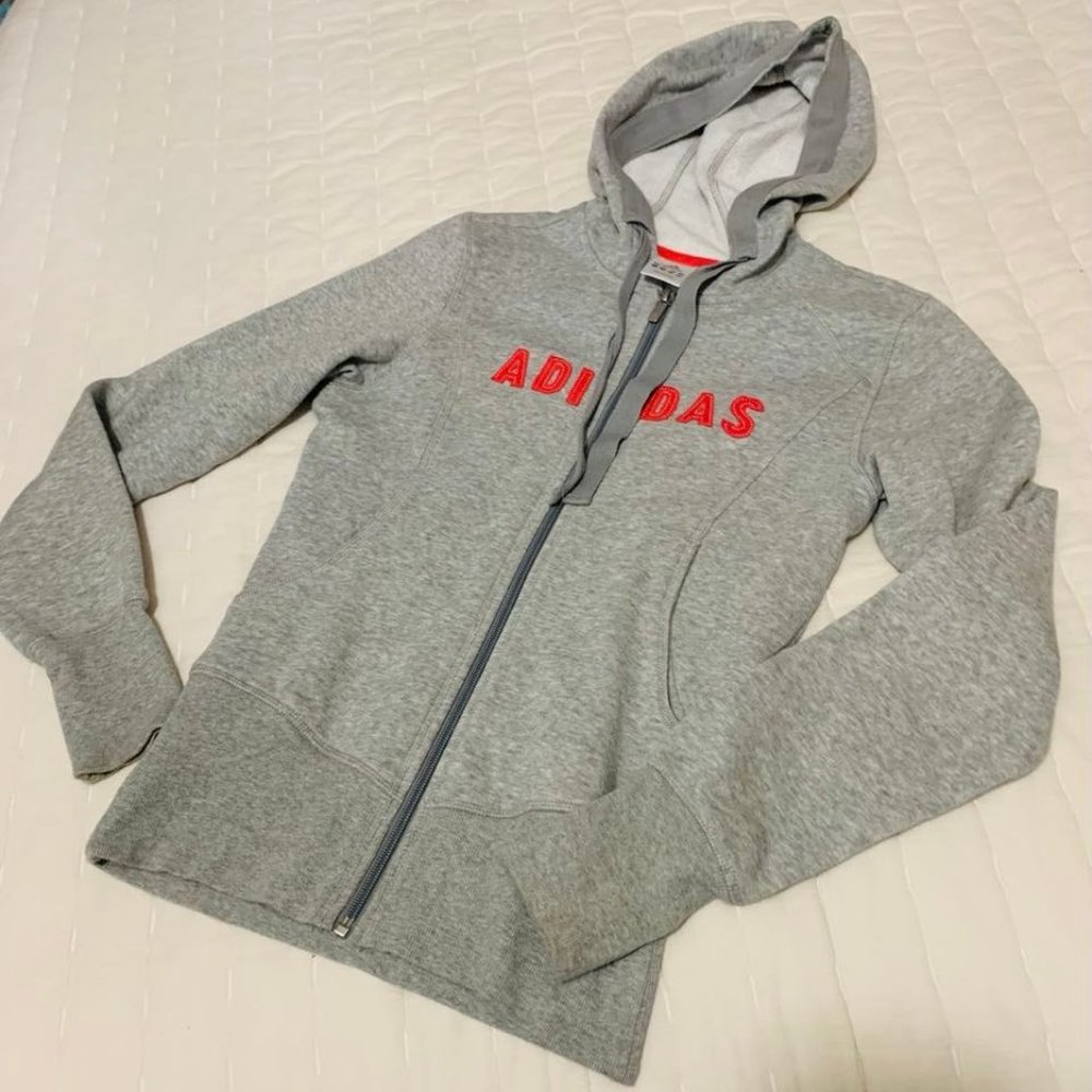 Women’s Adidas Full Zip Hoodie Jacket Sweatshirt Size SMALL Gray Pink